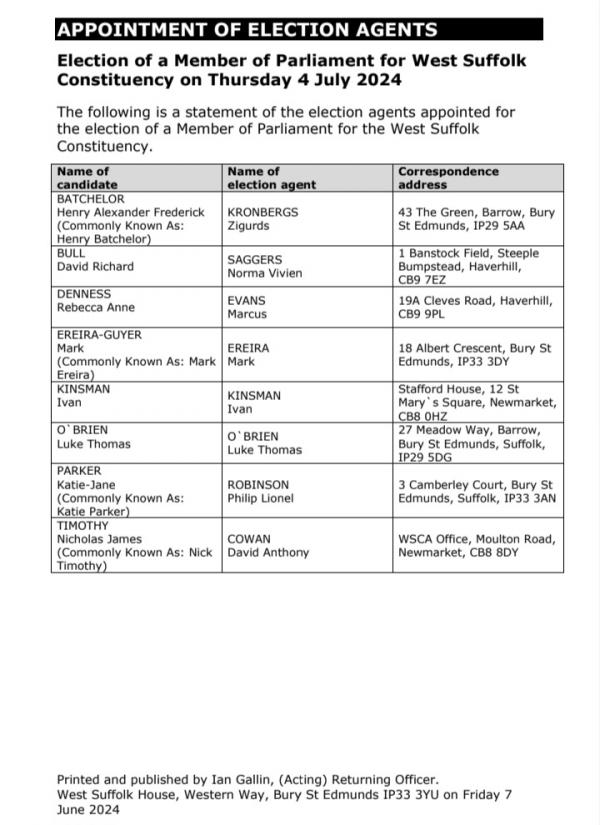 Appointment of Election Agents